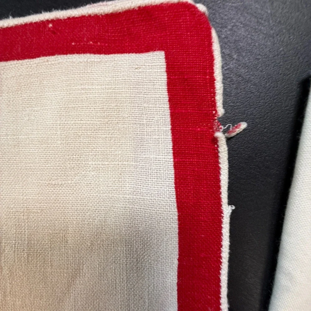 Vintage Mixed Linen Napkin Set White Red Border Yellow Floral Blue‎ Trim 6pc